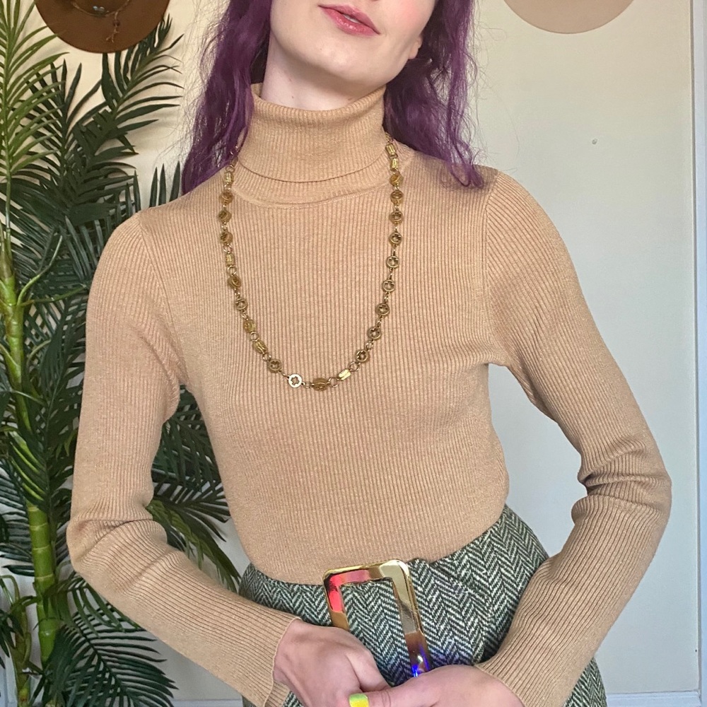 SOLD Tan Ribbed Rayon Knit Turtleneck